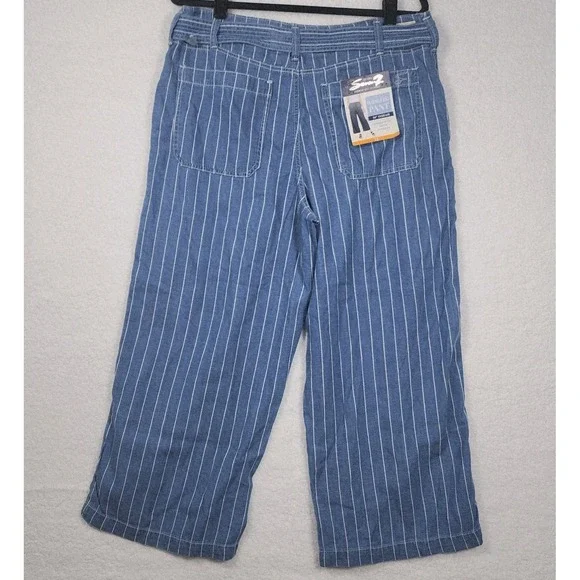Seven7 Women's Wide Leg Pant Size 12 Belted Blue Striped Pockets Comfort NWT - Picture 2 of 15